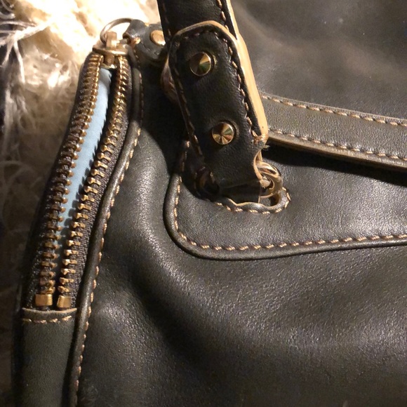 Vintage Cole Haan Paige Fog Leather Barrel Purse - Picture 3 of 16